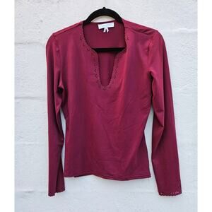 Vintage Y2K 90s Top Womens Size Medium Red Raspberry Thick Stretchy Eyelet Shirt